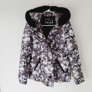 Victoria's Secret Double Breasted Puffer Coat Jacket Hooded Floral Medium